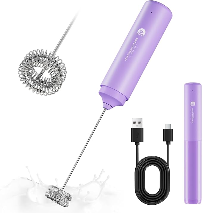 Rechargeable Milk Frother Handheld, 2-IN-1 Dual Spring Whisk Electric Frother Wand for Cappuccino Latte Macchiato, Portable Drink Mixer for Coffee, Matcha, Hot Chocolate