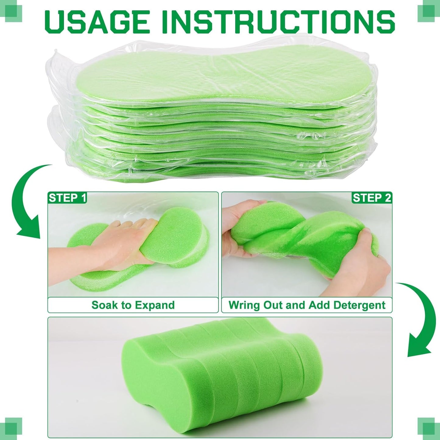 Vesici 60 Pack Large Sponges Bulk Multi-Purpose Extra Large Sponge for Washing Cars Field Day Water Games Household Cleaning Car Boat Bike Kitchen Bathroom Vacuum Compressed Packing (Bright Green)