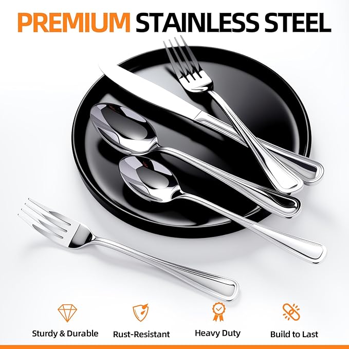 NICE KITCHEN Silverware set for 12,60 Pieces Premium Stainless Steel Silverware set,Mirror Polished Cutlery Set,Flatware Set for 12,Dishwasher Safe,Luster Series