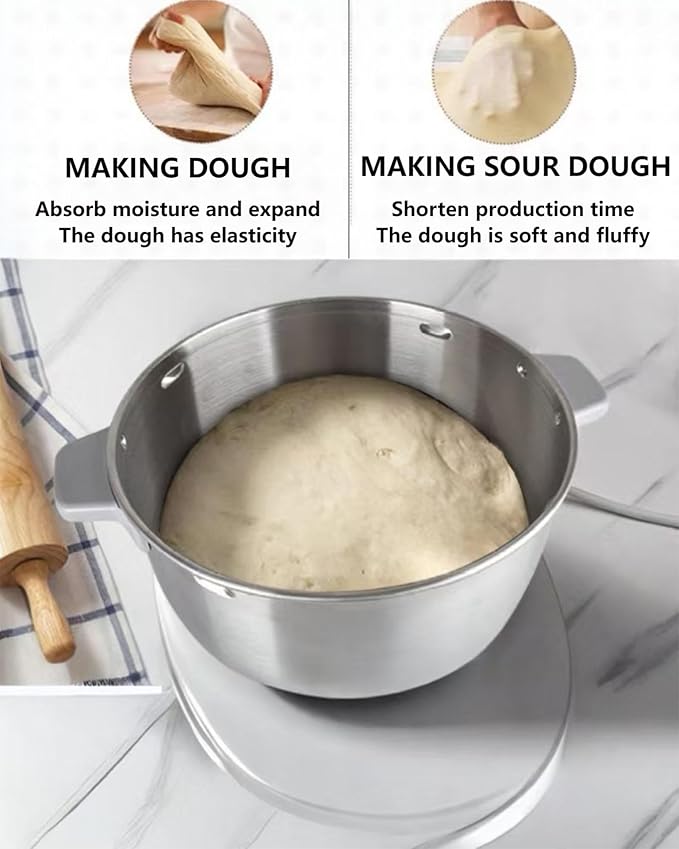 Electric Dough Machine With Fermentation Function, Microcomputer Timing, Front Touch Panel, 6.3qt(7L), 304 Stainless Steel, Used For Bread, Pizza, Pancake, Dumpling Dough And Sourdough