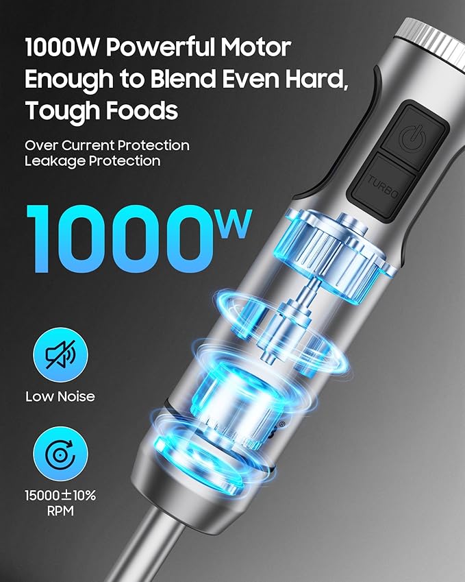 Handheld Immersion Blender, Wired, 11-Speed Adjustable, 1000W Pure Copper Motor, Gift-Box Packaging, Perfect For Smoothies And Soup Mixing, Essential Kitchen Helper