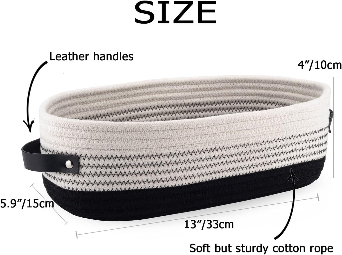 Cotton Rope Toilet Basket Bathroom Decor Baskets, Toilet Paper Holder Basket, Farmhouse Home Decor Organizing Small Baskets 13"x5.9"x4" Black