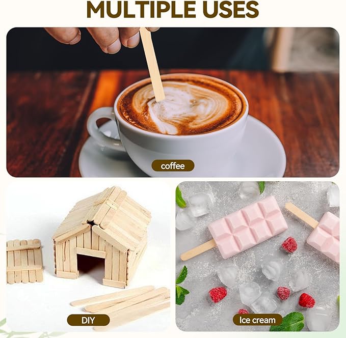500 Count Bamboo Coffee Stirrer - Disposable 5.5 inches Long Wooden Stir Sticks for Coffee and Cocktails - Smooth, Splinter-Free Beverage Mixers - Ideal for Cafe, Bars and Drink Stations