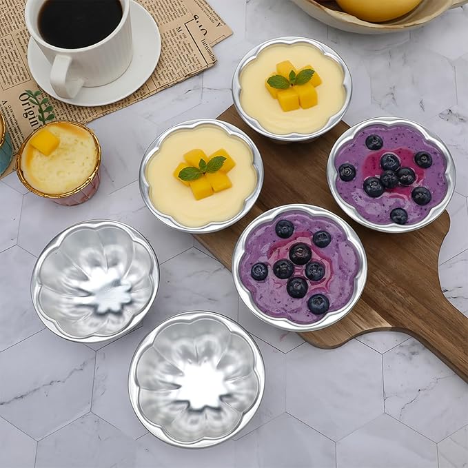 SHENLIU 24 Pack Pudding Cup Pans, Popover Pan Small Jelly Pans Aluminum Reusable Cake Tartlets Muffin Mold for Baking Egg Tart Flan Cupcake Bread Muffin Brownie Pudding (Size 3.7"x 1.77")