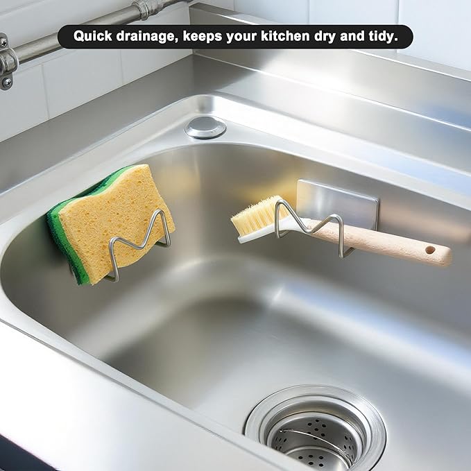 2-Pack Stainless Steel Sponge Holder, Kitchen Sink Caddy Organizer, SUS304 Rustproof, Brushed Finish