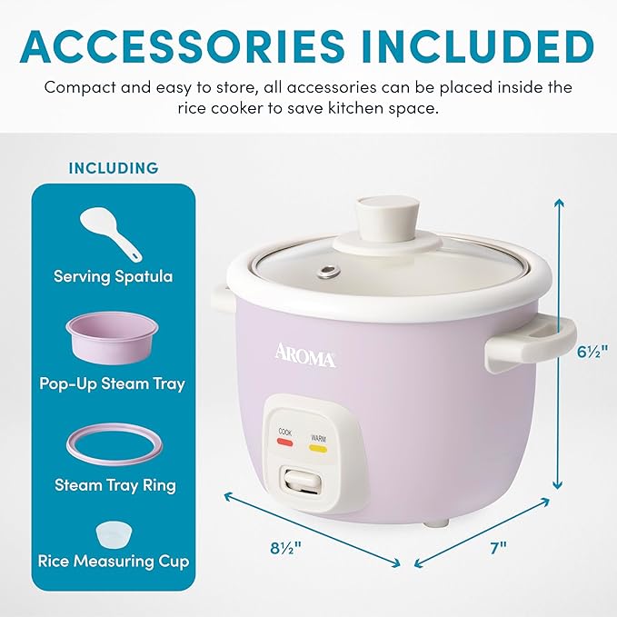 AROMA® CoreCoat Rice Cooker with Pop-Up Food Steaming Basket (4 Cups Cooked, 2 Cups Uncooked, 1 Qt)