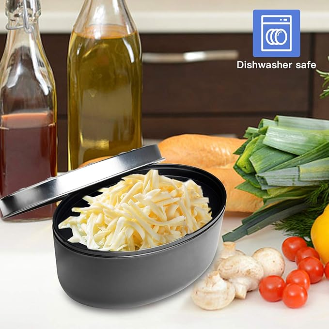 Black Compact Round Cheese Grater with Food Storage Container & Lid Grinder for Hard Parmesan, Ginger, Vegetables, Butter