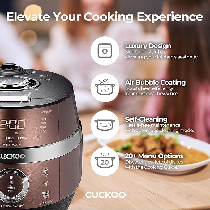 Cuckoo CRP-JHSR0609F Multifunctional and Programmable Electric Induction Heating Pressure Rice Cooker, 3-Language Voice Navigation, Intelligent Cooking Algorithm - 6 Cups, Made in Korea, Brown