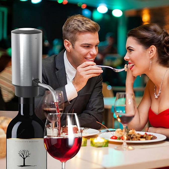 Wine Aerator Electric Wine Decanter Automatic Wine Aerator, Wine Dispenser Wine pourer with Rechargeable for Christmas, parties, weddings, dates (Silver)