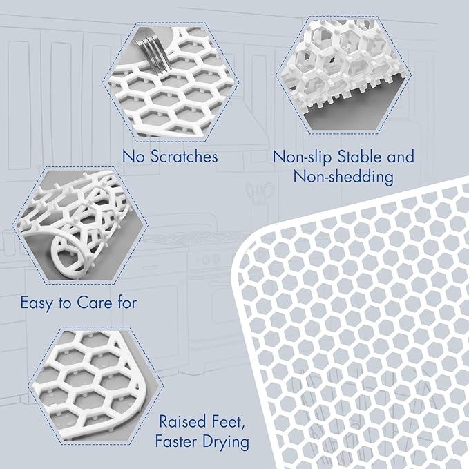 Bestjing Silicone Sink Protectors for Kitchen Sink - 28.4"x 14.3" Kitchen Protector Accessory, Non-Slip Heat Resistant Mat for Bottom of Farmhouse Porcelain Stainless Steel(Top Right Drain Hole,White)