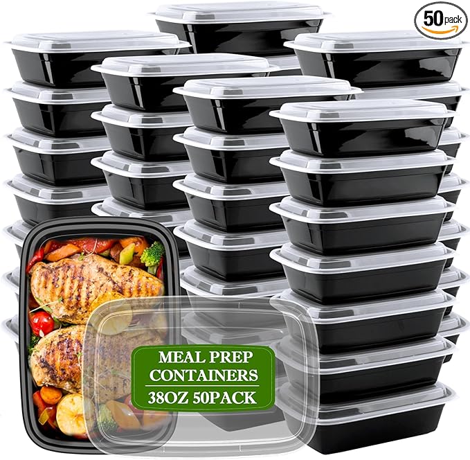 RANLITTLE Meal Prep Containers Reusable 38oz - Food Prep Containers with Lids 50 Pack, Disposable To Go Food Containers, Leakproof, Stackable, Takeout, BPA-Free, Microwave/Freezer Safe