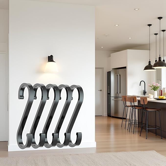 5 Pcs Black S-Shaped Hooks,Space Aluminum S Hook Multifunctional Hanging Hook Clasp Holder for Kitchen Bedroom Utility Hooks, Industrial Hooks Hardware, Home Storage Hooks