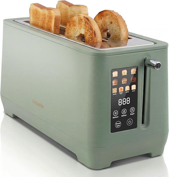 4 Slice Toaster, Long Slot Touch Screen Retro Toaster with Digital Countdown, Extra-Wide Slots for Bagels & Bread, 6 Browning Levels, 5 Bread Modes, Defrost Reheat Cancel, Stainless Steel