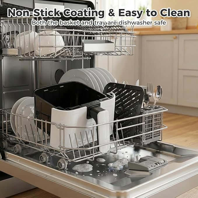 OLIXIS 3QT Air Fryer, Small Air Fryer with Digital PP Touch Panel, 400℉ Max Temp, Overheat Protection and Auto Shut-off, Nonstick and Dishwasher Safe Basket for Roast, Bake, Broil, Reheat, White