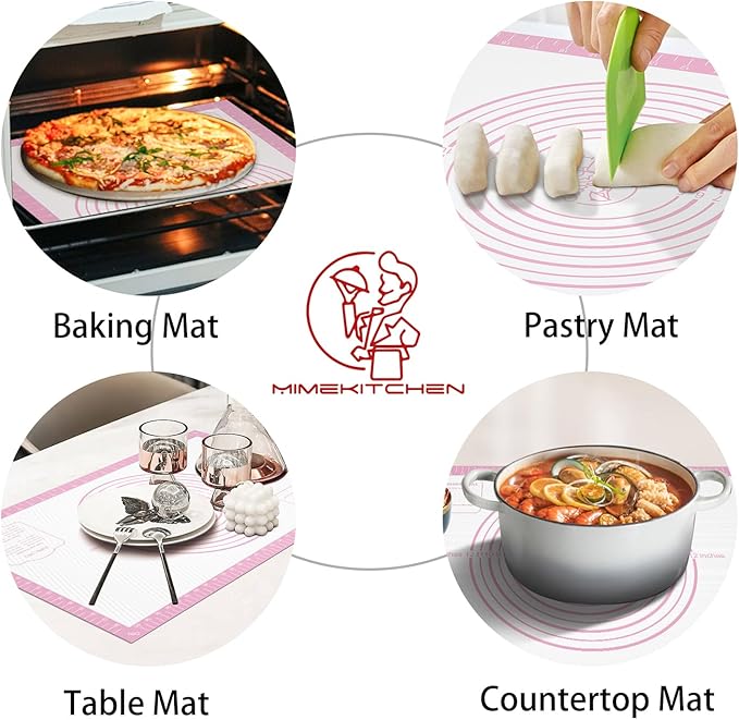 Non-stick Silicone Pastry Mat, Silicone Baking Mat with Measurements, Kitchen Counter Mat, Dough Rolling Mat, Oven Liner, Fondant Mat, Pie Crust Mat Silicone Bread Mat