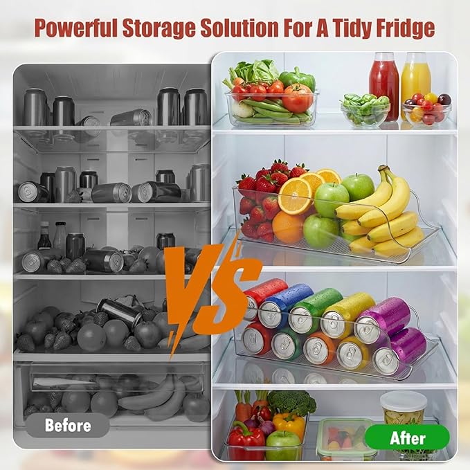 4 Pack Soda Can Organizer, Drink Organizer for Fridge, Clear Kitchen Pop Can Storage Organizer Soda Dispenser for Refrigerator Pantry