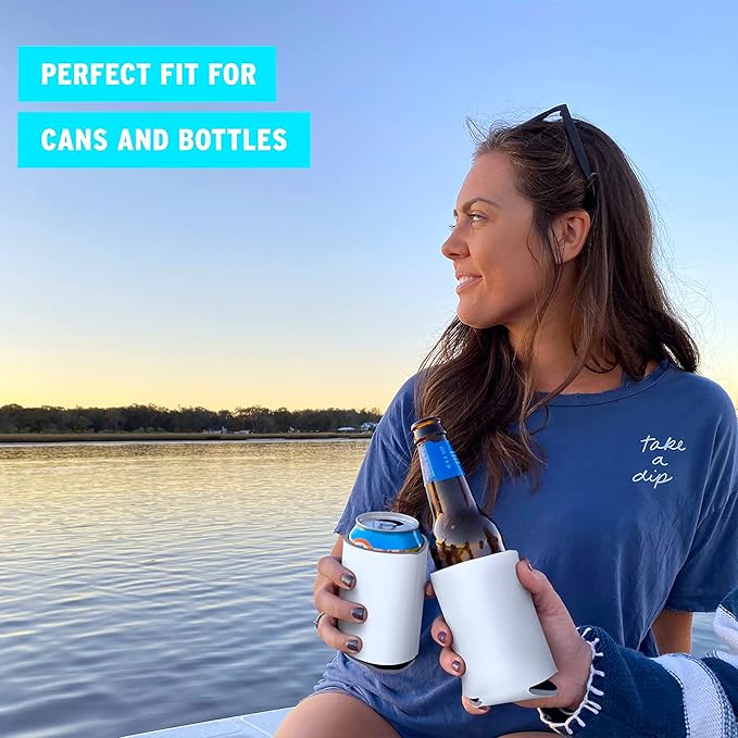 Blank Beer Can Cooler Sleeves (60-Pack) Soft Insulated Beer Can Coolies - HTV Friendly Blank Koolies in Bulk for Beer Cans & Bottles - Coolie Blanks for Vinyl Projects & Wedding Favors (White)