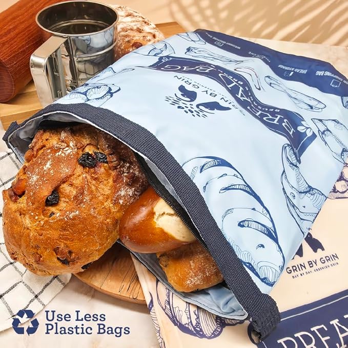 GRIN BY GRIN- Bread Bags 2 Pack Reusable Zipper Bags for Homemade Bread Sourdough Extra Large Freezer Storage