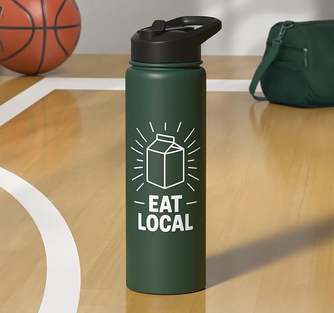 Funny Eat Local Milk Carton Minimalist Saying Stainless Steel Insulated Water Bottle