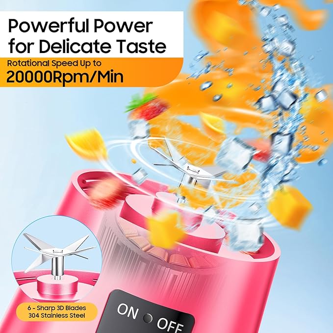 Cordless Portable Personal Size Blender - Mini Blender Make Smoothies and Shakes, 380Ml BPA Free Travel Cup, Powerful Blending Suit in Office/Home/Gym, Mother's Day