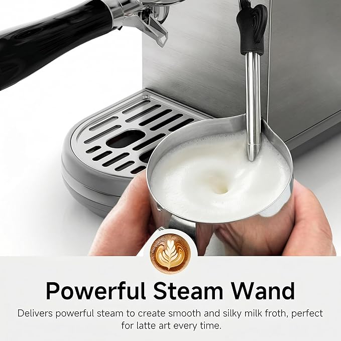 HIBREW H10B - Professional Espresso Machine - Cappuccino Maker with Milk Frother, Adjustable Temperature & Cup Volume, with Display, Pressure Gauge & Stainless Steel Body