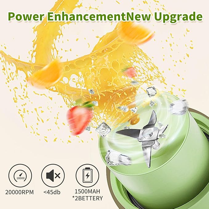 Slim Portable Blender Cup, 20oz (600ml) Personal Travel Juicer with Leakproof Lid, USB-C Rechargeable Licuadora Portatil for Smoothies and Shakes, Auto-Cleaning(white)
