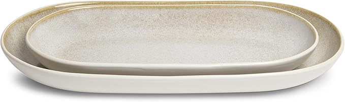 SANGO Anderson Serving Platters Set of 2, 14/12 Inch Stoneware Serving Dishes for Entertaining, Glossy Party Serving Trays for Food, Buffet Oval Platters for Bread, Appetizer, Cheese, Reactive Cream