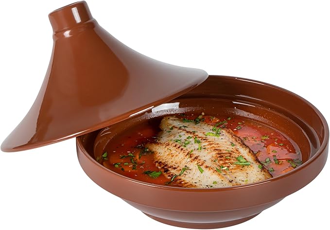 Restaurantware-Terra Tek 26 Ounce Terracotta Tagine Pot, 1 Microwavable Tagine Pot - Glazed Interior, Oven-Ready, Terracotta Serving Dish, Dishwashable, For Cooking And Serving