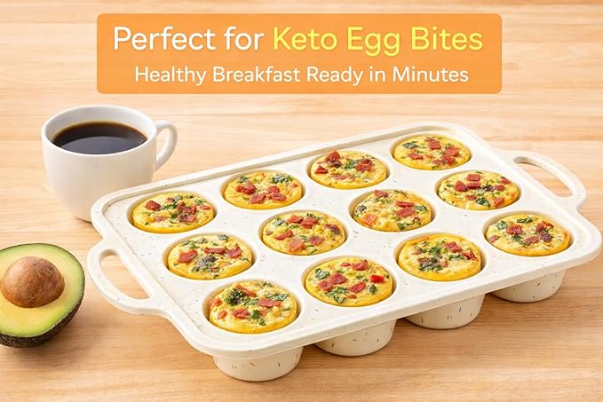 2-Pack 12-Cup Silicone Cupcake Pan, Nonstick Flexible Muffin Pan, Dishwasher Safe Muffin Tray with Handles, Seamless Silicone Muffin Tin for Baking Egg Bites & Cupcakes