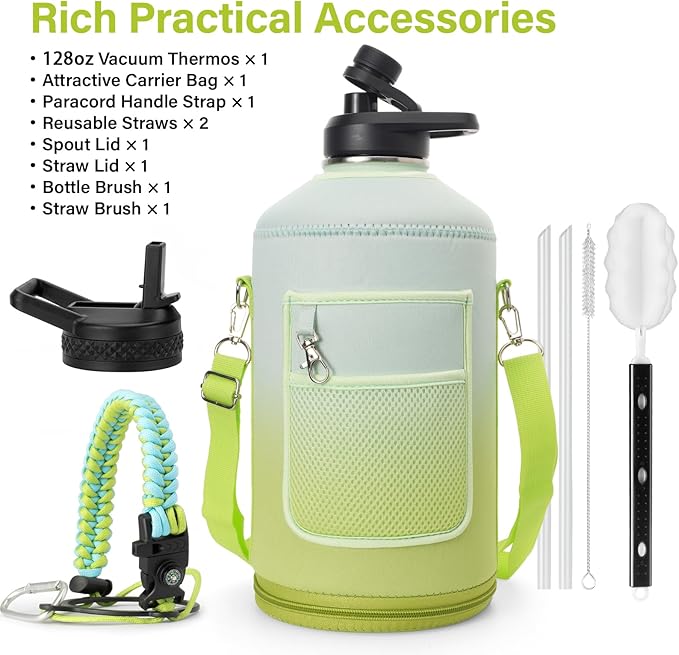 DYSANKY 1 Gallon Insulated Water Bottle | Upgraded Thickened Stainless Steel Metal Portable Sports Large Water Jug for Gym and Hiking with Carrier Bag, Handle Strap | BPA-Free 128 oz