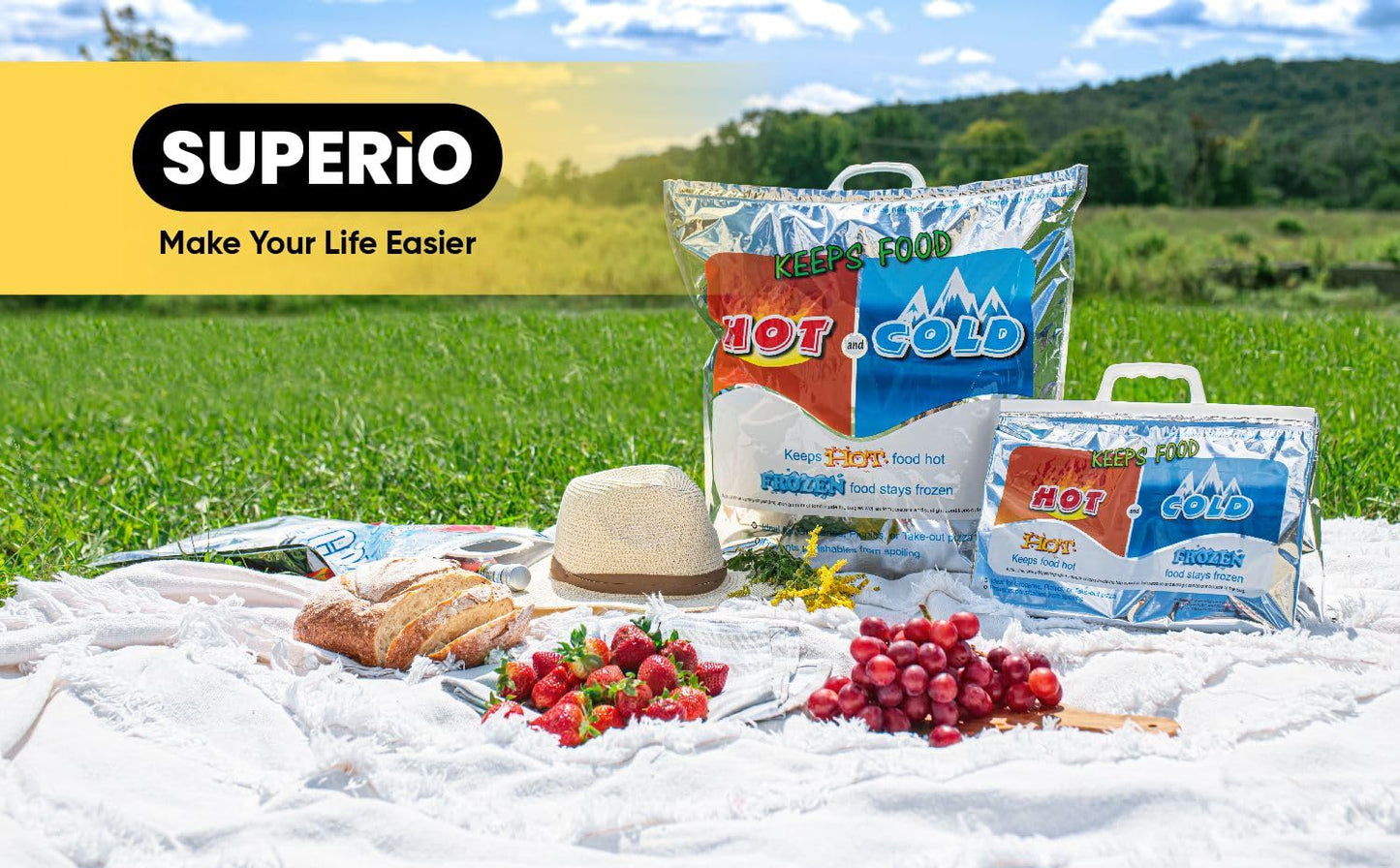 Superio Hot and Cold Insulated Bags for Food Delivery, Grocery Shopping Bags, Food Storage for Hot and Frozen Food for Travel, Disposable Cooler Bag, Reinforced Thermal Lunch Bag (5, 13.5"x17.5")