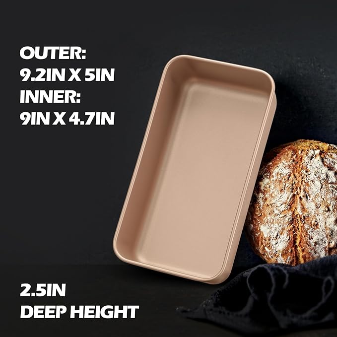 Leonyo 2 Pack Nonstick Loaf Pans for Baking Bread, 9x5IN Stainless Steel Loaf Pans for Homemade Bread Baking, Meatloaf, Bananas, Brownies, Lasagnas, Oven Safe, Rose Gold