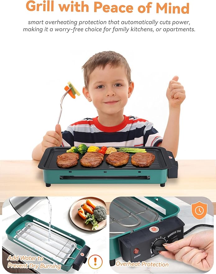 Indoor Grill Smokeless, 1700W Electric Grill Inside House for Kitchen Table, Apartment, Compact Korean BBQ Grill with Non-Stick Cooking Removable Griddle Plate, 7 Temperature Control, Dishwasher Safe
