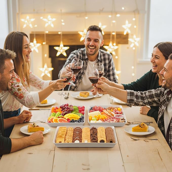 Lifewit Serving Tray for Party Supplies, Reusable Serving Platter for Catering, Snack, Fruit, Charcuterie, Appetizer, Plastic Food Trays, Hosting Essentials, BPA Free, 4 Pcs, Extra Large(16" x 12")