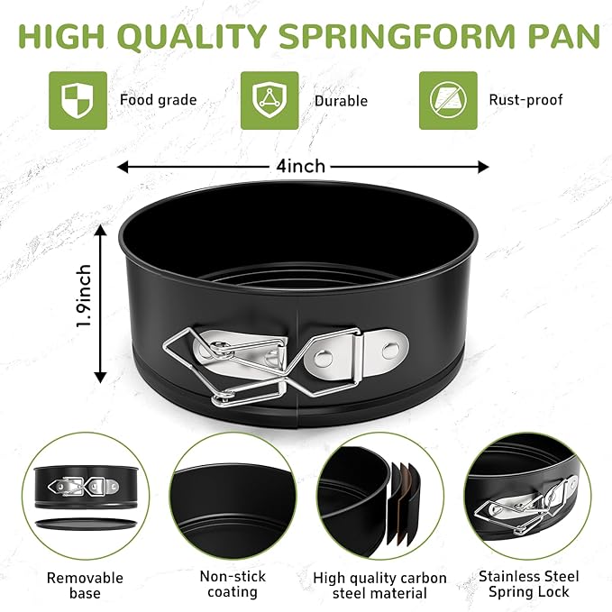 ZeroPone 4 Pack Mini Springform Pan Set, 4 Inch Non-stick Cheesecake Pan, Spring Form Pans for Baking, Springform Pans with Removable Bottom, Round Cake Pans, Small Cake Mold for Mini Cheesecake Pizza
