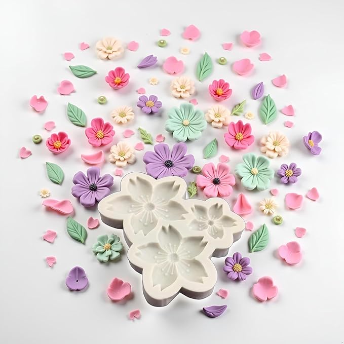 Gray 3D Flower Silicone Molds Cherry Blossoms Fondant Craft Cake Candy Chocolate Mold Sugarcraft Pastry Kitchen Baking Moulds Silicone Fondant Flowers Pastry and Baking,Gum Paste Molds