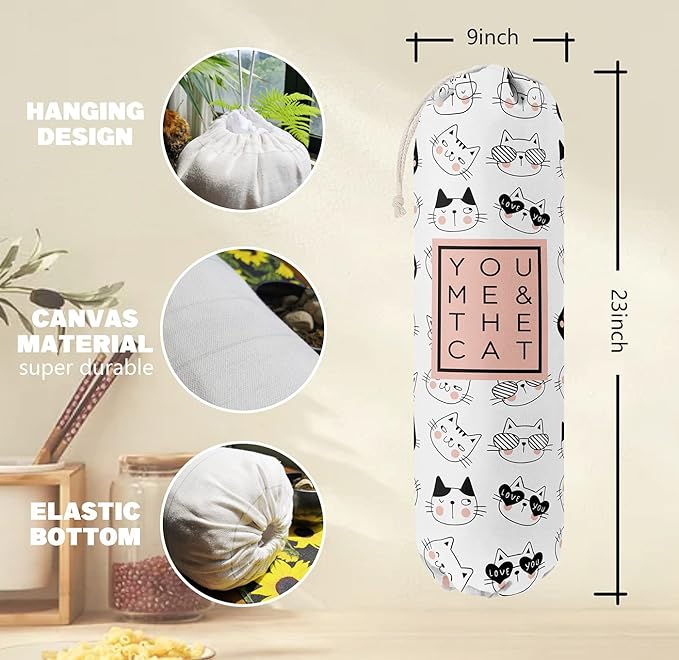 Funny You Me & The Cat, Grocery Bags Holder Organizer For Shopping Bags, Wall Mount Plastic Bags Storage Container Dispensers, Gift For The Preferred Family And Friends