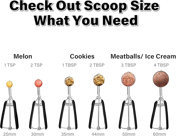 Large Cookie Scoop 4 Tbsp, Professional Stainless Steel Ice Cream Scoop 60mm, Cupcake Scoop Muffin Scoop for Baking, Good Soft Grips, Quick Trigger Release, 60ml (4 Tablespoon)