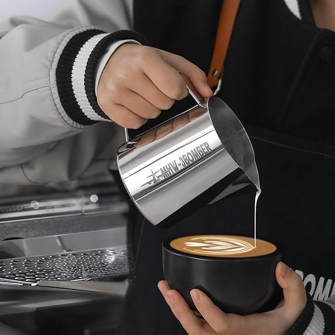 MHW-3BOMBER Espresso Steaming Pitcher Milk Frothing Pitcher Stainless Steel Milk Coffee Cappuccino Latte Art Barista Cup 13.5oz/400ml (Glossy), P5001S