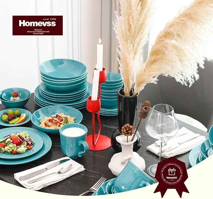 Pearl Dots Stoneware Dinnerware Set (16pc Set, Turquoise)