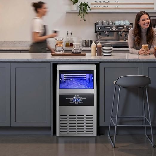 VEVOR Commercial Ice Maker Machine, 130 lbs/24h with 30 lbs Storage Capacity, Built-in/Freestanding/Under Counter, Stainless Steel Ice Maker with LED Display & Self-Cleaning, for Home Bar Restaurant