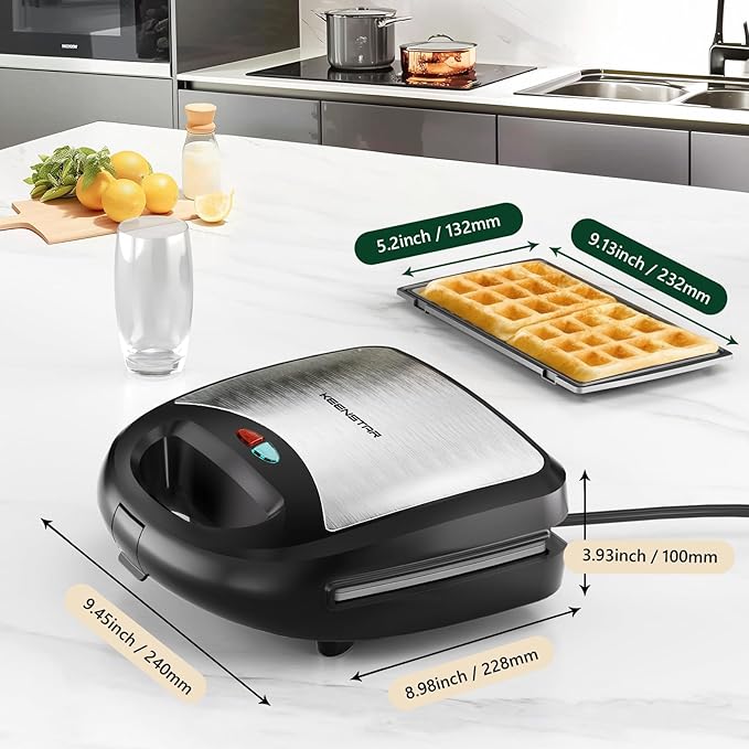 KEENSTAR 3 in 1 Electric Sandwich Maker, Waffle Maker with Removable Non-Stick Plates, Grill with Double-Sided Heating, Easy to Clean and Store, Perfect for Cooking Breakfast, Grilled Cheese and Steak