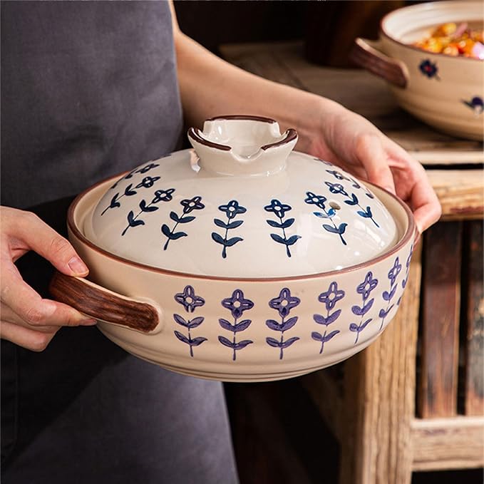 Ceramic Casserole, Japanese Clay Pot Donabe Stone Rice Pot With Lid, Earthen Pot Stockpot Ceramic Casserole Cooker Healthy Cookware Stove Pot Soup Hot Pot(Color:D)