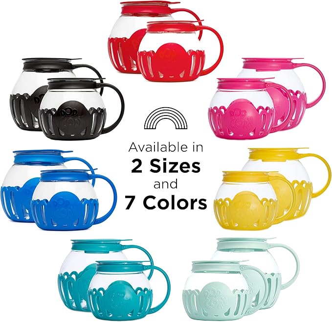 Ecolution Patented Micro-Pop Microwave Popcorn Popper with Temperature Safe Glass, 3-in-1 Lid Measures Kernels and Melts Butter, Made Without BPA, Dishwasher Safe, 1.5-Quart, Aqua