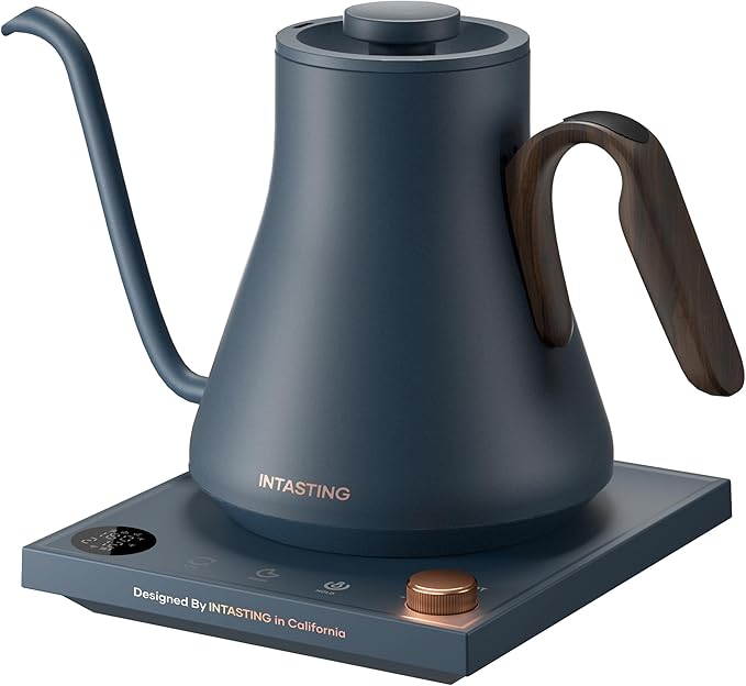 INTASTING Electric Kettle, Gooseneck Electric Kettle, ±1℉ Precise Temperature Control, Stainless Steel Interior, Quick Heating for Pour Over Coffee, Tea & Boiling Water, 0.9L (Navy Blue)