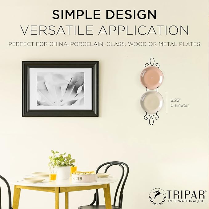 TRIPAR Augusta Narrow Vertical Plate Rack, Black Display (2 Tiers) - Lightweight & Durable - Contains 2 Non-Adjustable Brackets - Elegantly Display Plates, Tiles, Artwork, & More
