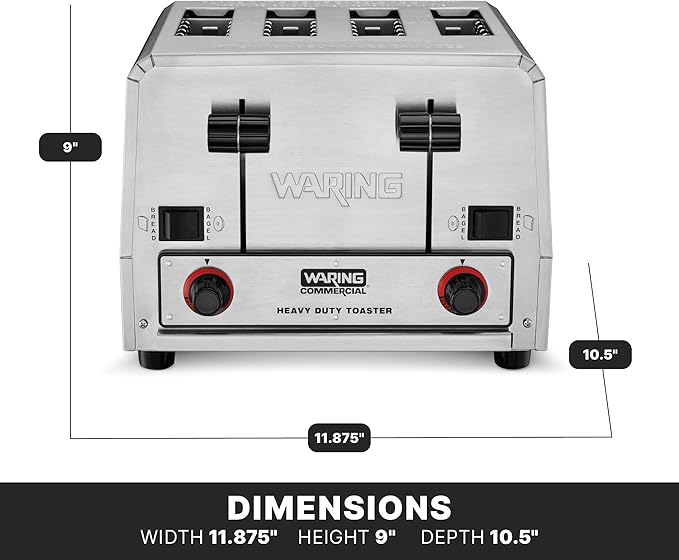 Waring Commercial WCT855 4-Slice Heavy Duty Commercial Pop-Up Bread/Bagel Toaster, 240V, 2700W, 6-15 Phase Plug