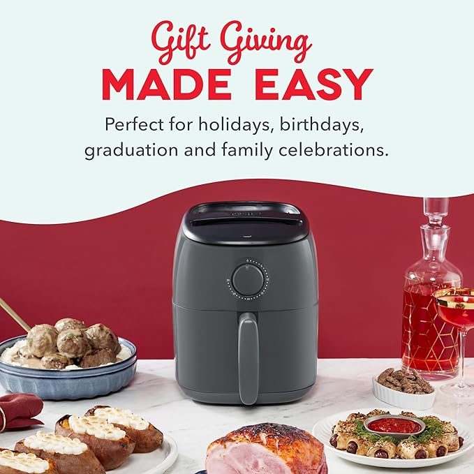 Dash Tasti-Crisp™ Air Fryer - AirCrisp® Technology - Compact Design with Adjustable Temperature Control - Nonstick Fry Basket & Auto Shut-Off Feature - 2.6 Quarts - Cool Grey
