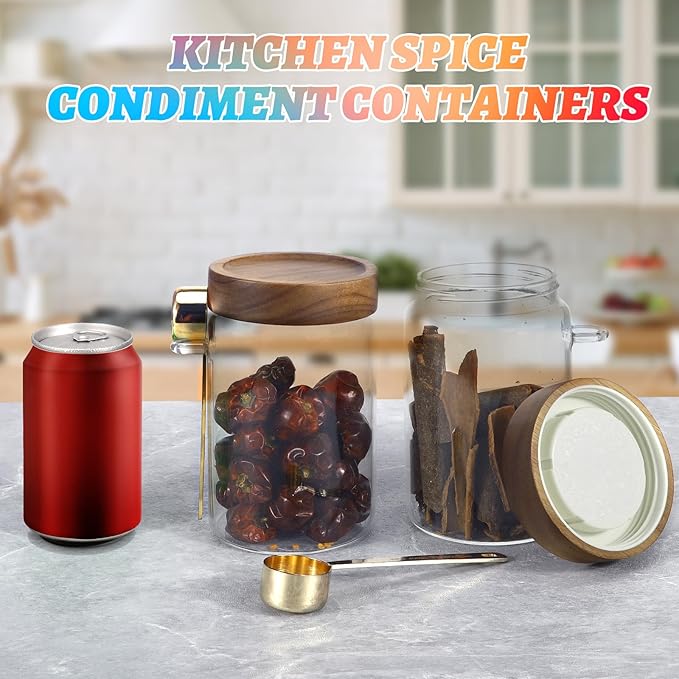 Glass Coffee Jars with Scoop Glass Jar Airtight Lid Seasoning Containers Glass Spice Jar Pantry Storage Containers for Kitchen Sugar Coffee Bean Nuts Cookies Herbs (900ml/30oz-2 pack -with spoon)