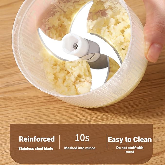 2026 New Electric Garlic Chopper, Mini Portable Veggie Chopper, Small Cordless Garlic Choppers Mincer, USB Rechargeable, 350ML Electric Mini Veggie Cutter for Onion, Garlic, Chili, Ginger (Blue)